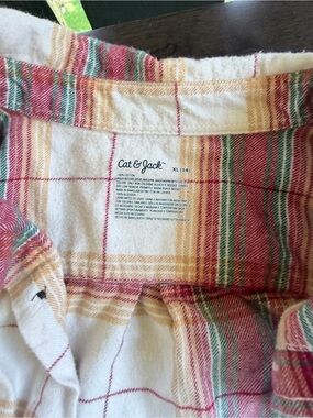 Cat & Jack Cream Plaid Shirt with Red, Green & Yellow Stripes
